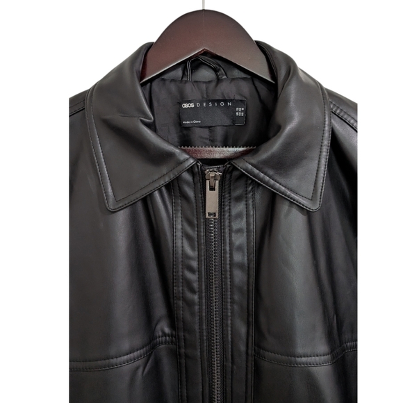 ASOS DESIGN Faux Leather Bomber Jacket with Collar - Black US 8 - Picture 9 of 13
